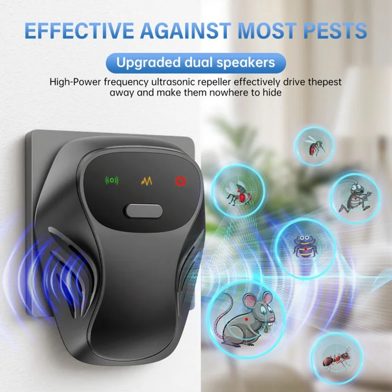 LC-905 Ultrasonic Pest Repeller 9-66KHz Plug-in Mice Repellent Mouse Deterrent Rat Repeller for Mosquito Cockroach - EU Plug