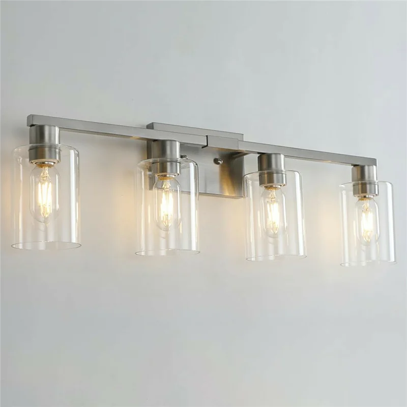 4-Licht Wandarmatuur Duidelijk Glas E26 Universele Sockel Omkeerbare Montage Warme Verlichting voor Badkamerspiegel