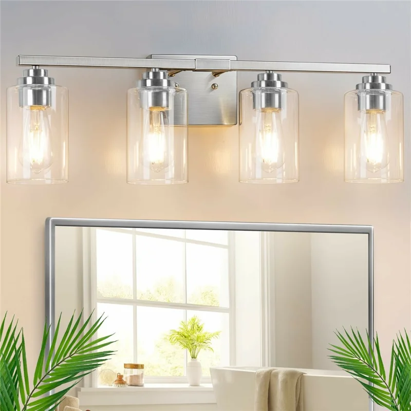 4-Licht Wandarmatuur Duidelijk Glas E26 Universele Sockel Omkeerbare Montage Warme Verlichting voor Badkamerspiegel