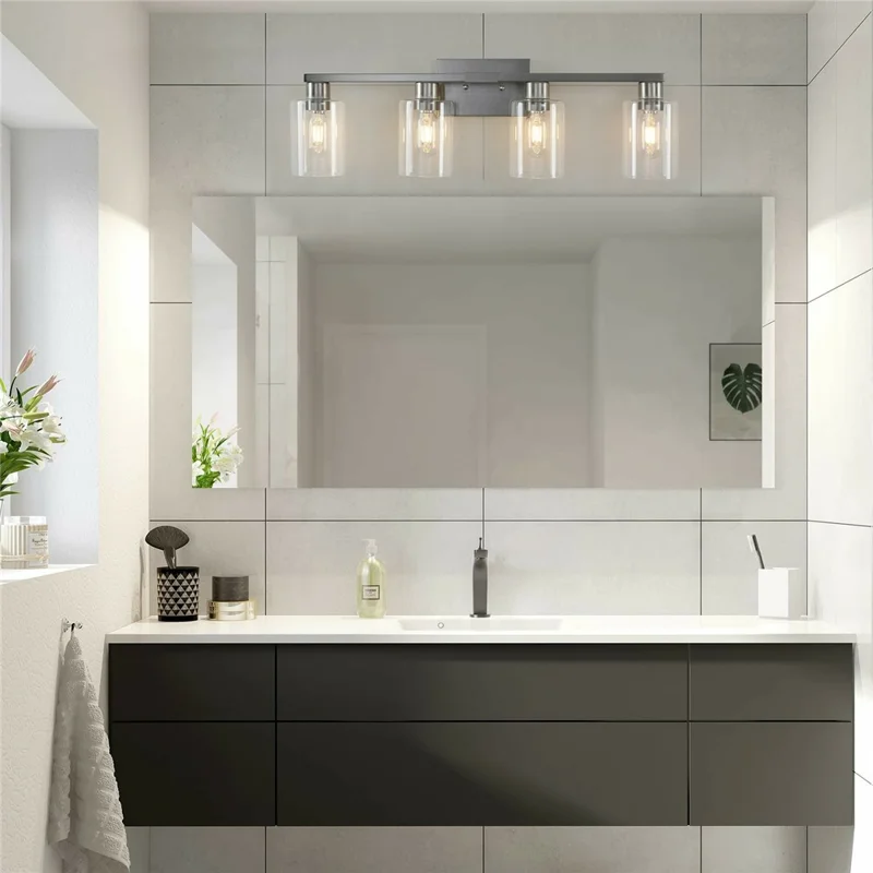 4-Licht Wandarmatuur Duidelijk Glas E26 Universele Sockel Omkeerbare Montage Warme Verlichting voor Badkamerspiegel