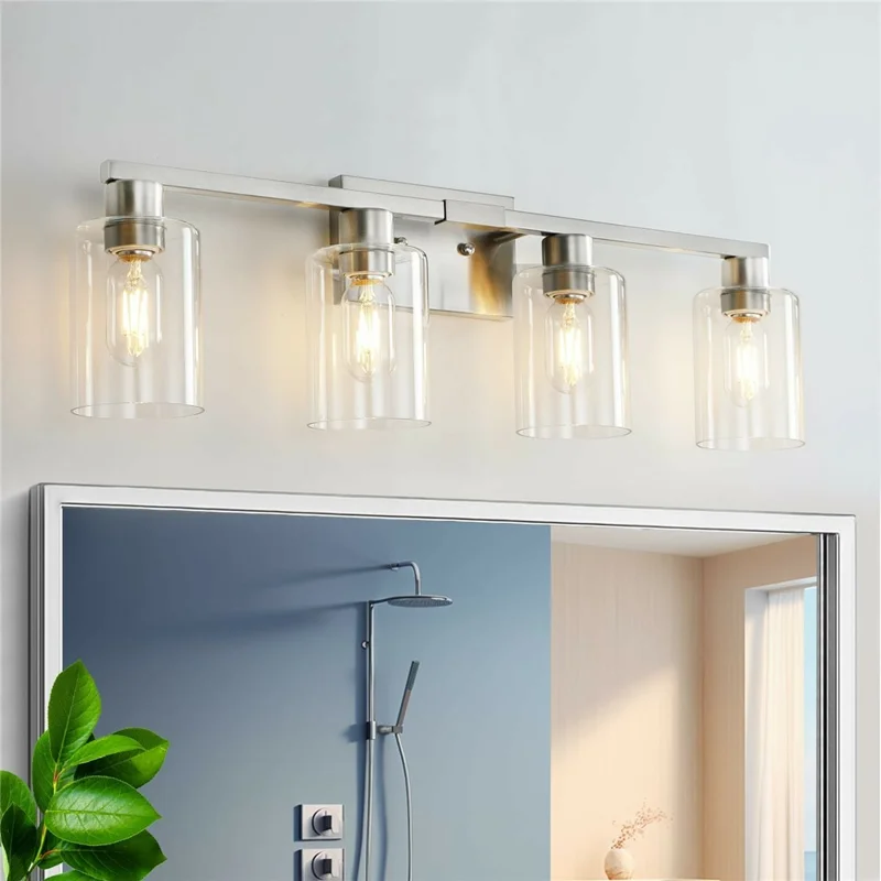 4-Licht Wandarmatuur Duidelijk Glas E26 Universele Sockel Omkeerbare Montage Warme Verlichting voor Badkamerspiegel