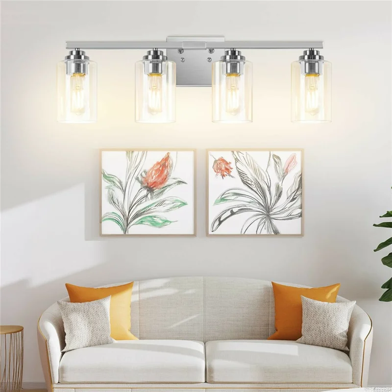 4-Licht Wandarmatuur Duidelijk Glas E26 Universele Sockel Omkeerbare Montage Warme Verlichting voor Badkamerspiegel