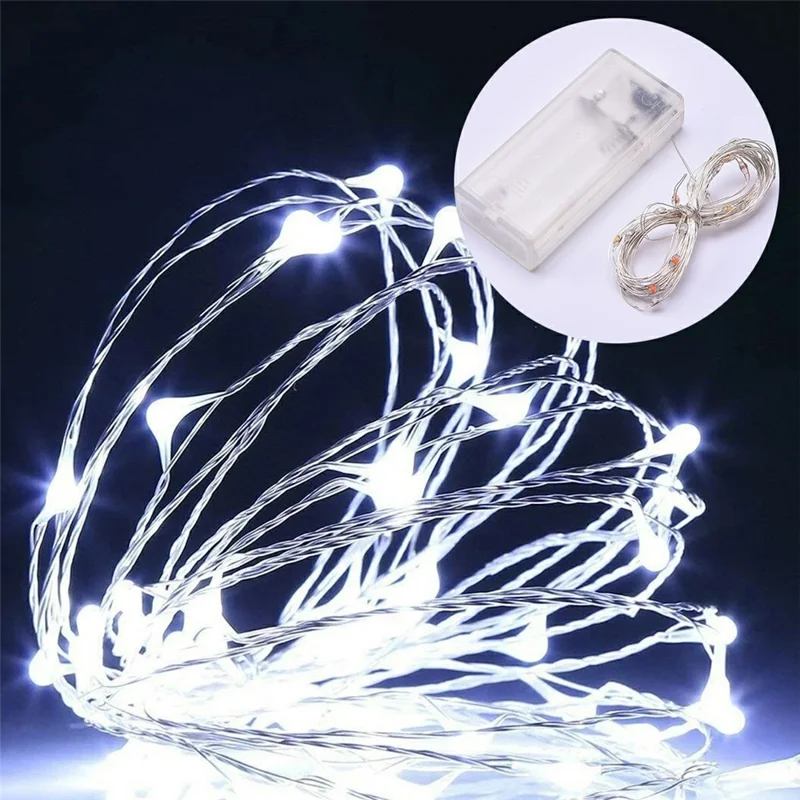 Guirlande lumineuse en fil de cuivre 1 m, 10 LED, fonctionnant sur piles, lampe féerique pour décorations de Noël et fêtes - Blanc pur