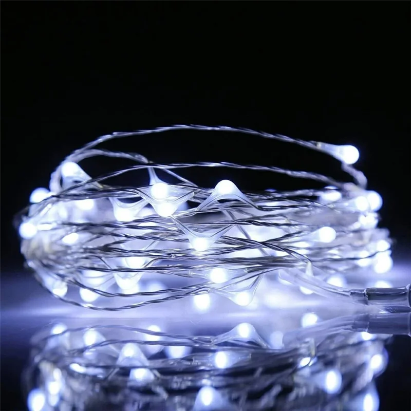 Guirlande lumineuse en fil de cuivre 1 m, 10 LED, fonctionnant sur piles, lampe féerique pour décorations de Noël et fêtes - Blanc pur