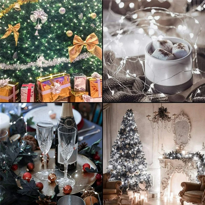 Guirlande lumineuse en fil de cuivre 2 m 20 LED, lampe à piles pour décorations de Noël et fêtes - Blanc pur