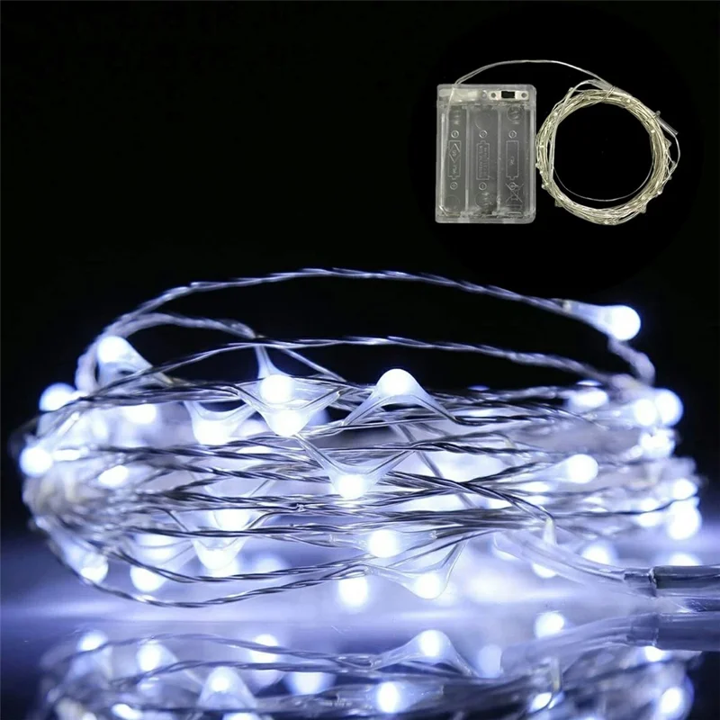3m 30-LED Copper Wire String Light Battery Operated Fairy Lamp for Christmas Party Decoration - Pure White
