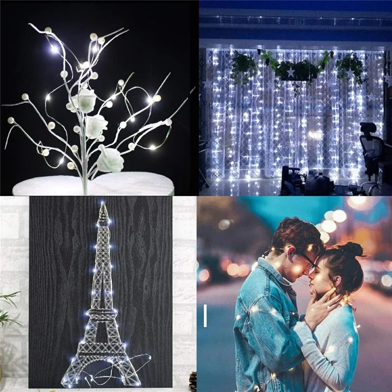 Guirlande lumineuse en fil de cuivre 5 m 50 LED, lampe à piles avec boîte à piles vide pour décoration de Noël, mariage, fête - Blanc