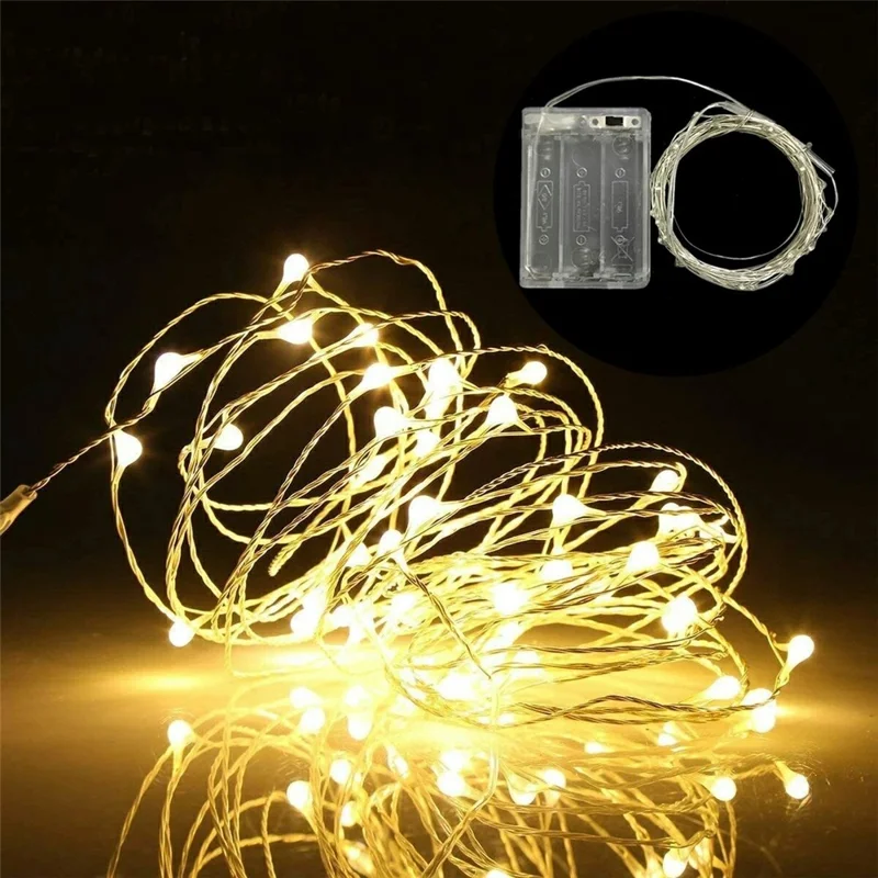 10m 100-LED Copper Wire String Lights Battery Operated Fairy Lamp with Empty Battery Box for Christmas Wedding Party Decoration - Warm White
