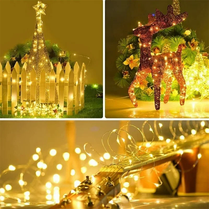 10m 100-LED Copper Wire String Lights Battery Operated Fairy Lamp with Empty Battery Box for Christmas Wedding Party Decoration - Warm White