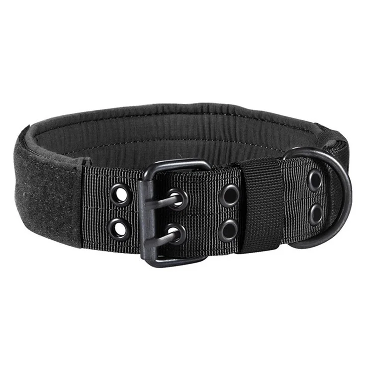 Nylon Tactical Dog Collar Military Adjustable Durable for Large German Shepherd Outdoor Working Training Walking Pet Supplies - Black / XL