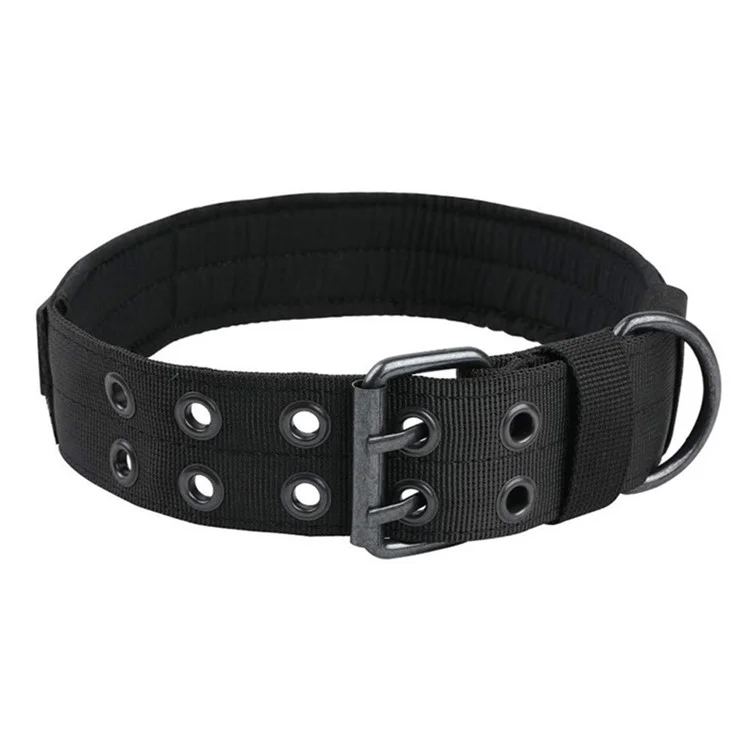 Nylon Tactical Dog Collar Military Adjustable Durable for Large German Shepherd Outdoor Working Training Walking Pet Supplies - Black / XL