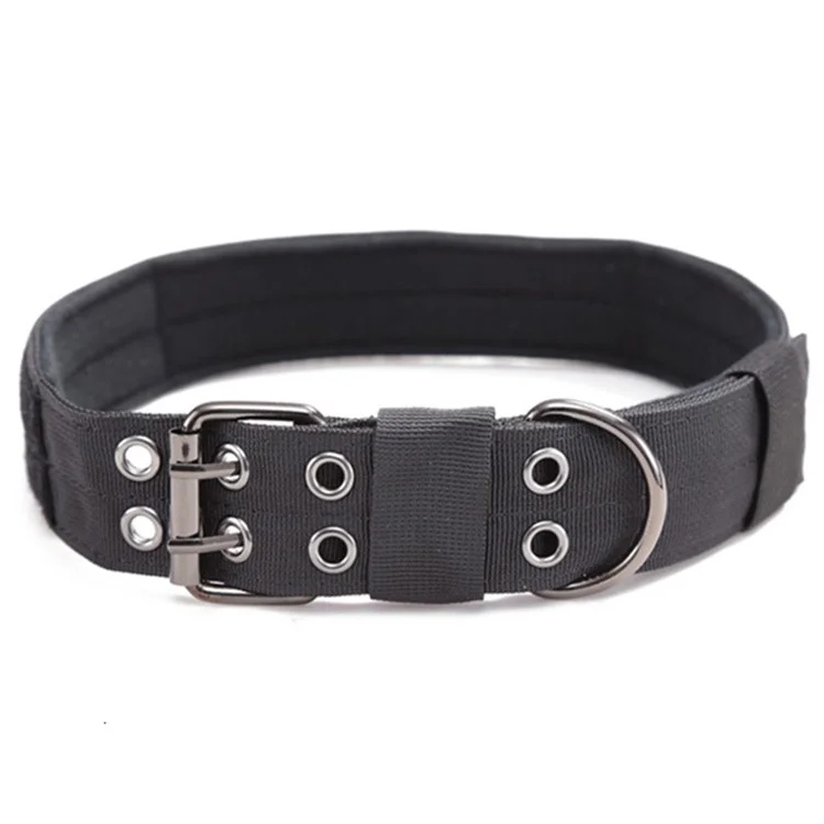 Nylon Tactical Dog Collar Military Adjustable Durable for Large German Shepherd Outdoor Working Training Walking Pet Supplies - Black / XL
