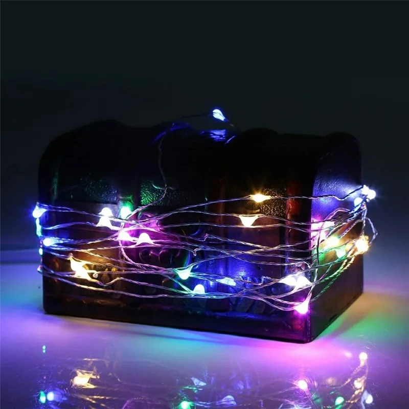 5 m 50-LED-Kupferdraht-Lichterkette 8 Modi leere Batteriebox wasserdicht Fernbedienung Feenlampe für Party Weihnachtsdekoration – Bunt