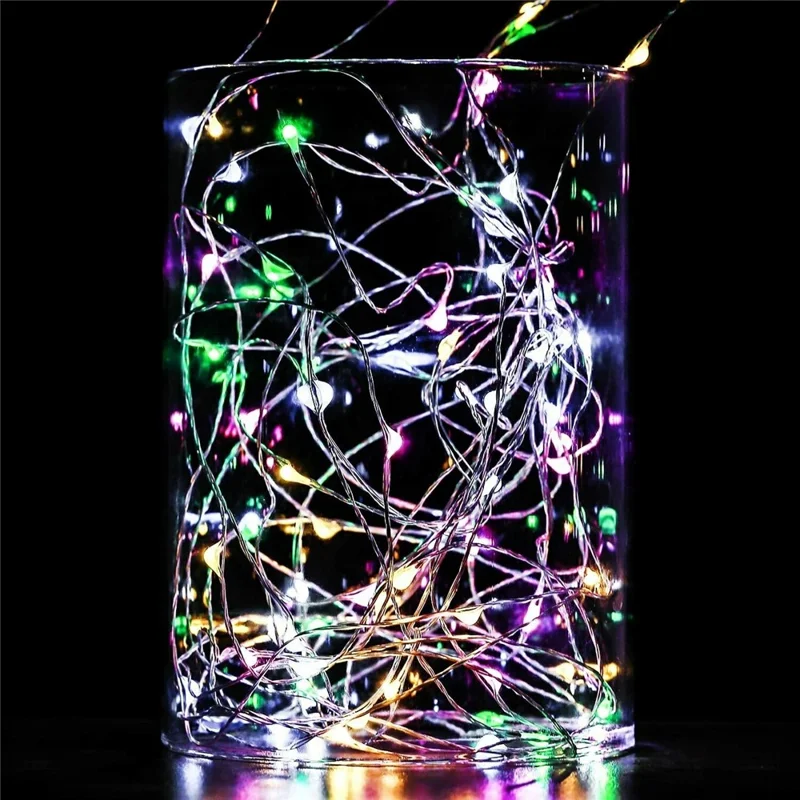 10 m, 100-LED Kupferdraht-Lichterkette, 8 Modi, leere Batteriebox, wasserdicht, mit Fernbedienung, Feenlicht für Party, Weihnachtsdekoration – bunt