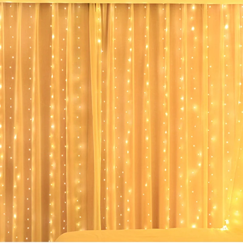 Lumières en rideau 6x3 m 600 LED, guirlande lumineuse avec télécommande USB et crochets pour chambre, Noël - blanc chaud