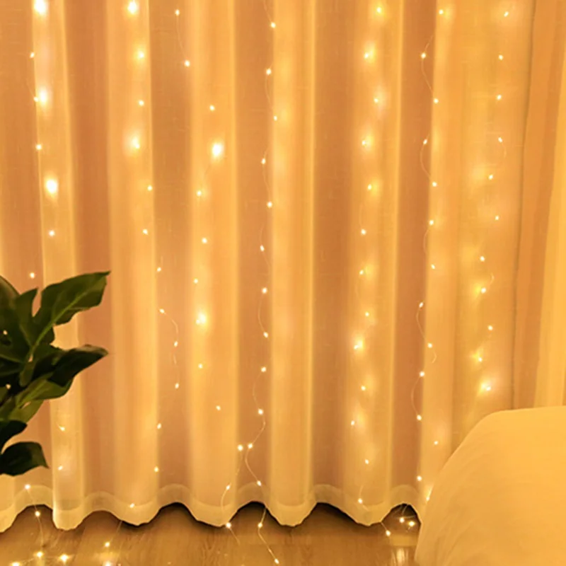Lumières en rideau 6x3 m 600 LED, guirlande lumineuse avec télécommande USB et crochets pour chambre, Noël - blanc chaud