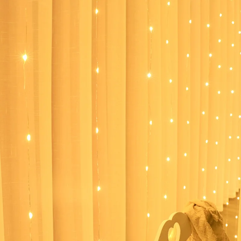 Lumières en rideau 6x3 m 600 LED, guirlande lumineuse avec télécommande USB et crochets pour chambre, Noël - blanc chaud