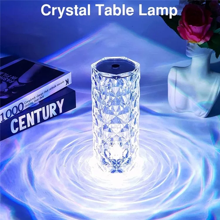 RS-ZSTD Size L Crystal Lamp 16 Color Changing RGB Night Light USB Charging Romantic LED Rose Shape Diamond Texture Table Lamp with Touch APP Remote Control