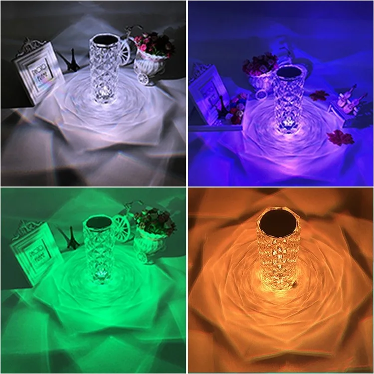 RS-ZSTD Size L Crystal Lamp 16 Color Changing RGB Night Light USB Charging Romantic LED Rose Shape Diamond Texture Table Lamp with Touch APP Remote Control