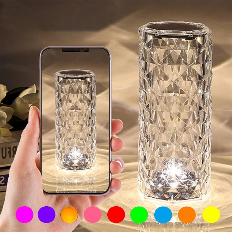 RS-ZSTD Size L Crystal Lamp 16 Color Changing RGB Night Light USB Charging Romantic LED Rose Shape Diamond Texture Table Lamp with Touch APP Remote Control