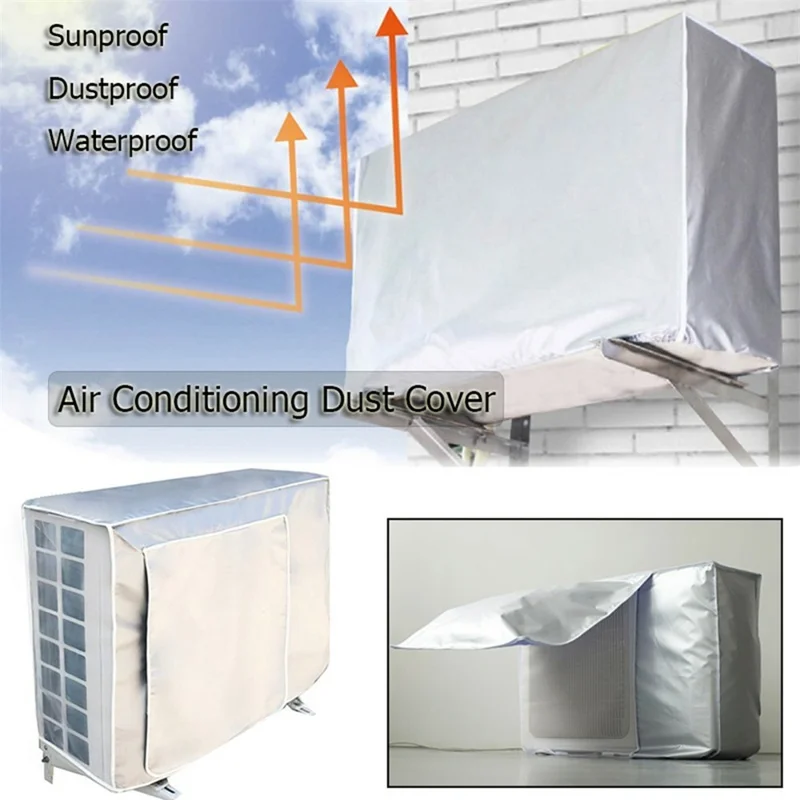 Size L 86x35x60cm Outdoor AC Unit Cover Waterproof Dustproof Sunproof AC Unit Protective Cover - Silver