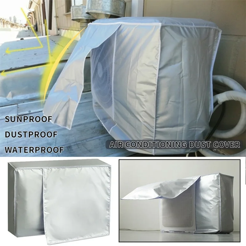 Size L 86x35x60cm Outdoor AC Unit Cover Waterproof Dustproof Sunproof AC Unit Protective Cover - Silver