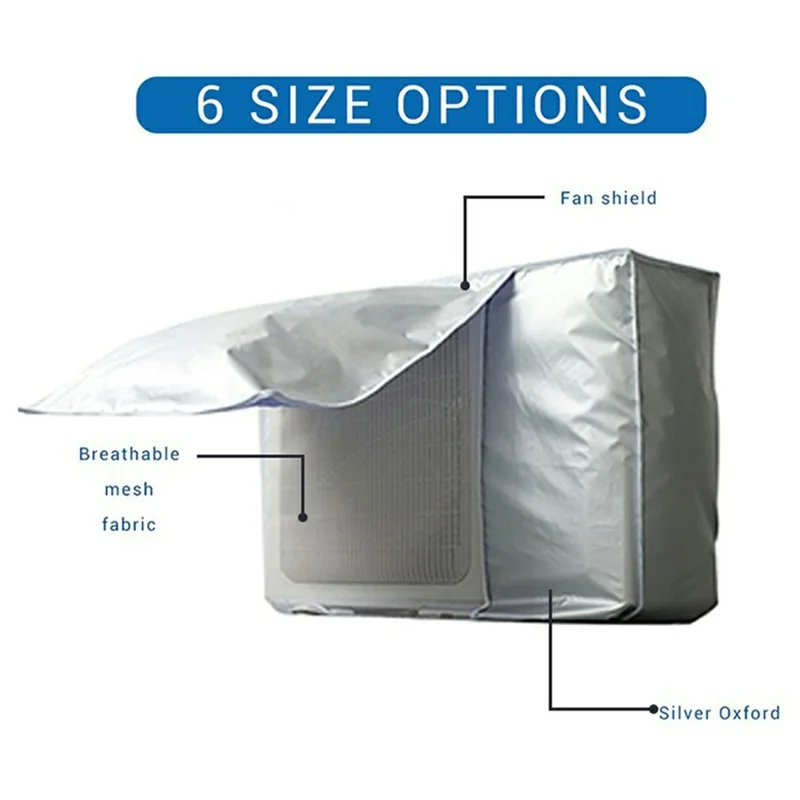 Size L 86x35x60cm Outdoor AC Unit Cover Waterproof Dustproof Sunproof AC Unit Protective Cover - Silver
