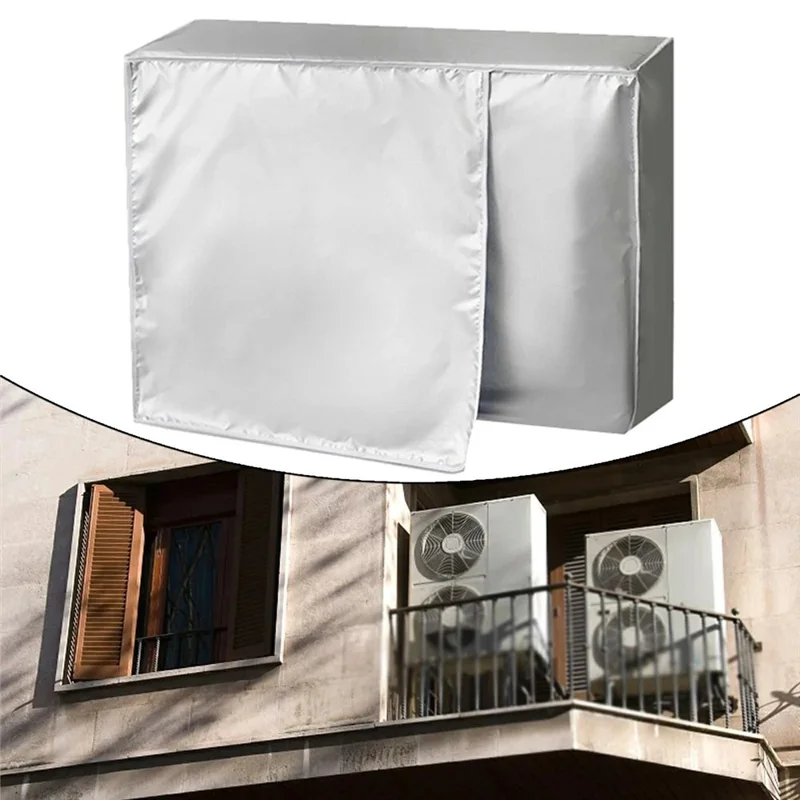 Size L 86x35x60cm Outdoor AC Unit Cover Waterproof Dustproof Sunproof AC Unit Protective Cover - Silver