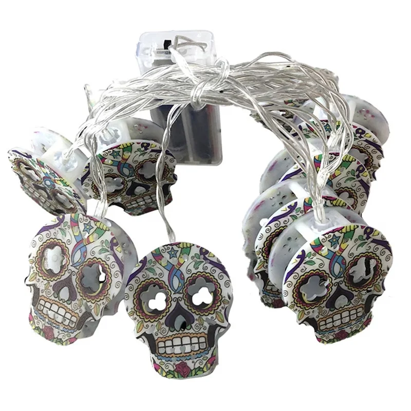 Luzes de Cordão para Halloween 3 m com 20 LED, Caveira Pintada Branco Quente, Decoração para Festa, 2A Ligado Continuamente
