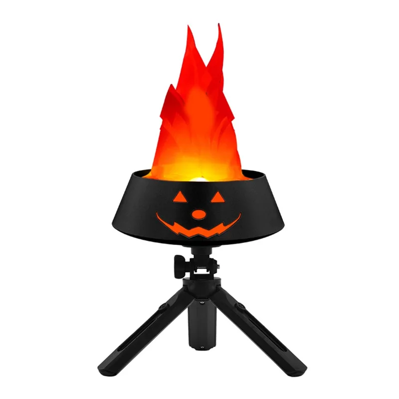 HZ-K02 Simulation Flame LED Lamp 1800mAh Rechargeable Halloween Pumpkin Firepit Light - Black