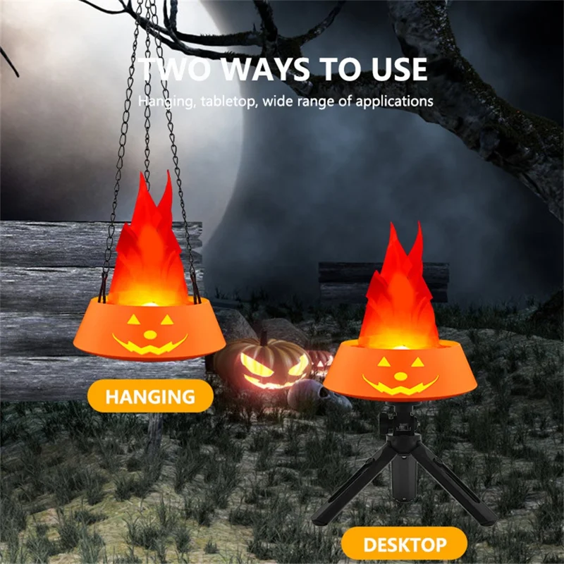 HZ-K02 Simulation Flame LED Lamp 1800mAh Rechargeable Halloween Pumpkin Firepit Light - Black