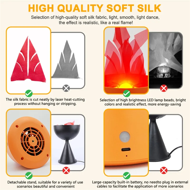 HZ-K02 Simulation Flame LED Lamp 1800mAh Rechargeable Halloween Pumpkin Firepit Light - Black