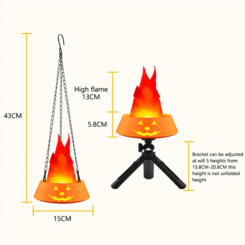 HZ-K02 Simulation Flame LED Lamp 1800mAh Rechargeable Halloween Pumpkin Firepit Light - Black