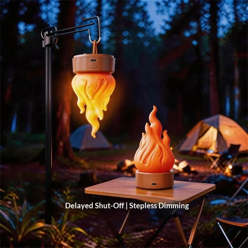 HZ-K03A LED Flame-Effect Light 2000K Rechargeable Portable Camping Night Light with Timer - Orange