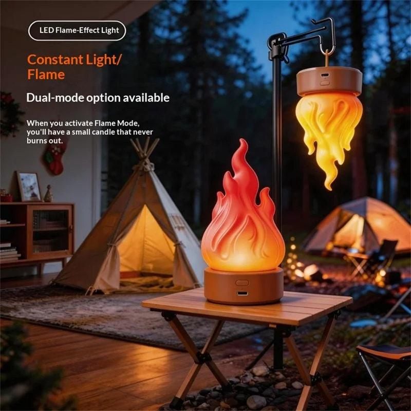 HZ-K03A LED Flame-Effect Light 2000K Rechargeable Portable Camping Night Light with Timer - Orange