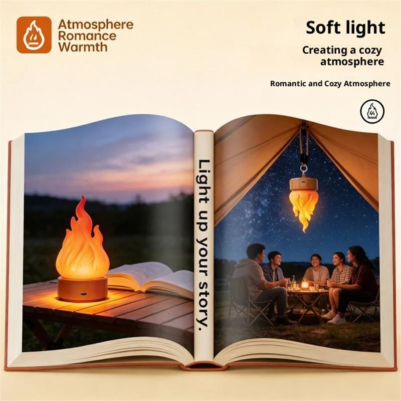 HZ-K03A LED Flame-Effect Light 2000K Rechargeable Portable Camping Night Light with Timer - Orange