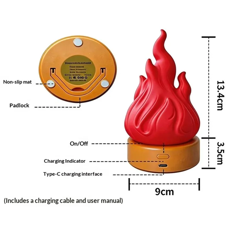 HZ-K03A LED Flame-Effect Light 2000K Rechargeable Portable Camping Night Light with Timer - Orange