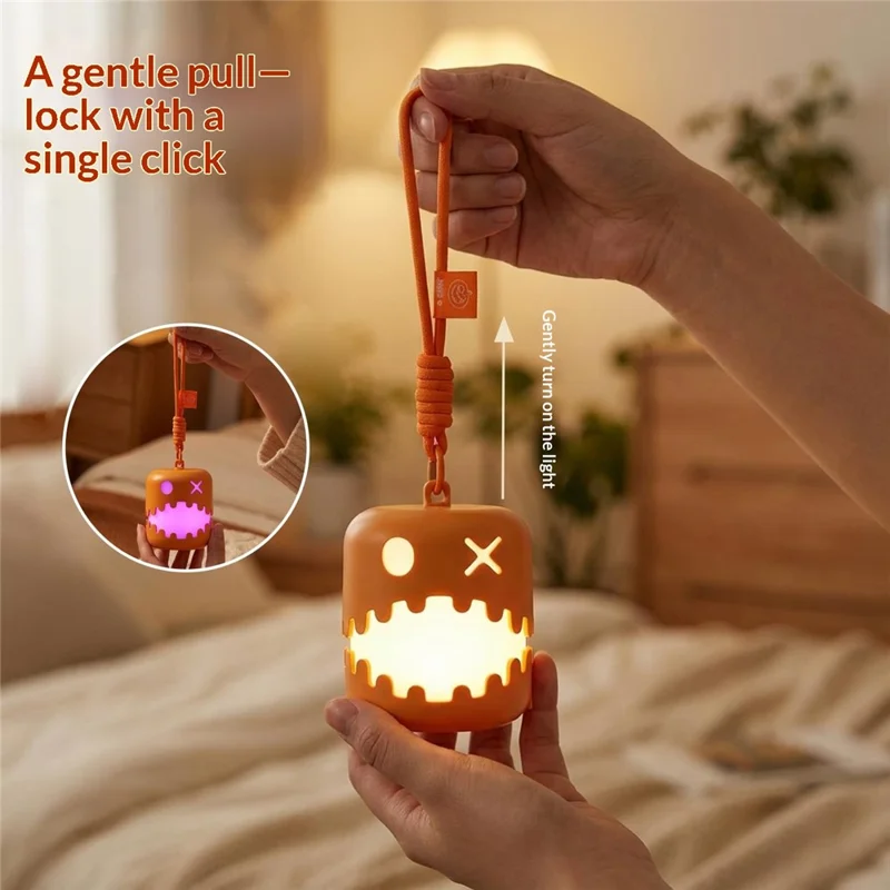 HZ-K10 Halloween Pumpkin LED Night Light 7-Color RGB Rechargeable Lantern with Pull Cord