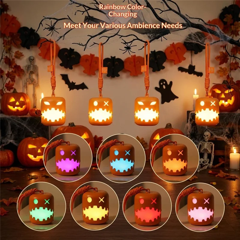 HZ-K10 Halloween Pumpkin LED Night Light 7-Color RGB Rechargeable Lantern with Pull Cord