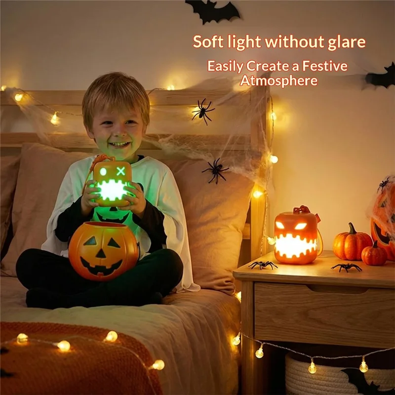 HZ-K10 Halloween Pumpkin LED Night Light 7-Color RGB Rechargeable Lantern with Pull Cord