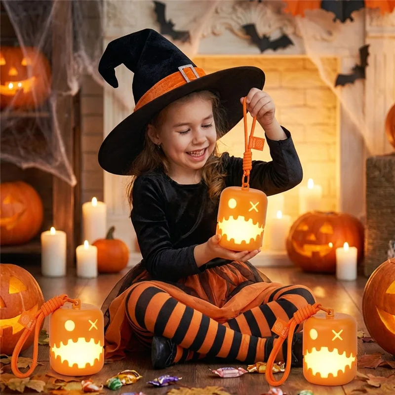 HZ-K10 Halloween Pumpkin LED Night Light 7-Color RGB Rechargeable Lantern with Pull Cord