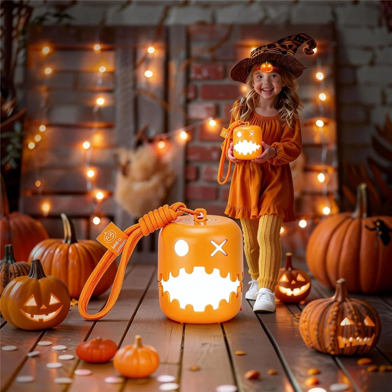 HZ-K10 Halloween Pumpkin LED Night Light 7-Color RGB Rechargeable Lantern with Pull Cord