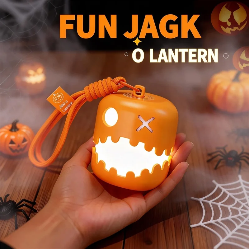 HZ-K10 Halloween Pumpkin LED Night Light 7-Color RGB Rechargeable Lantern with Pull Cord