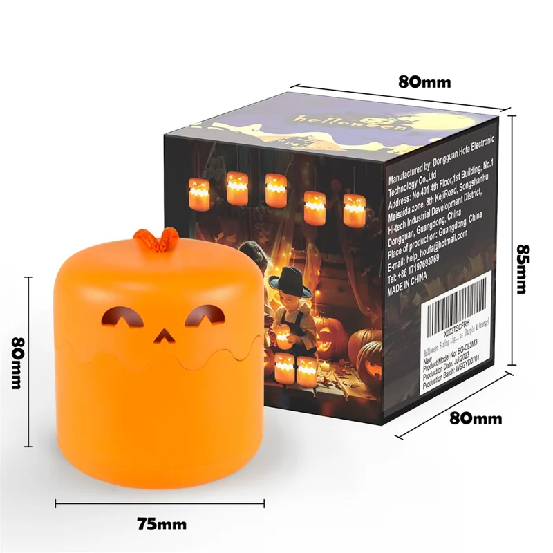 Halloween Pumpkin Lantern Retractable LED Night Light 1800mAh Type-C Rechargeable - Orange