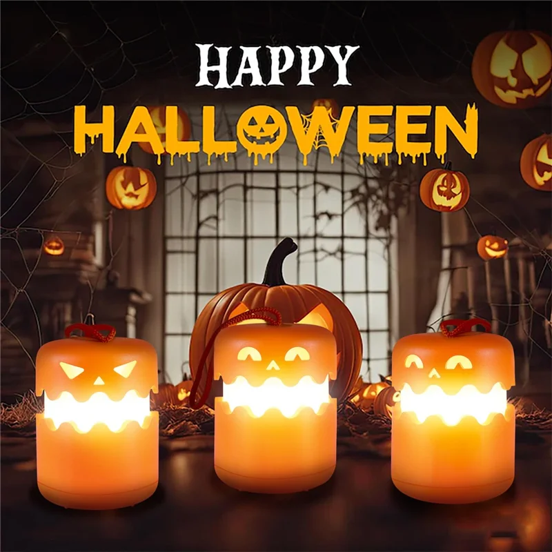 Halloween Pumpkin Lantern Retractable LED Night Light 1800mAh Type-C Rechargeable - Orange