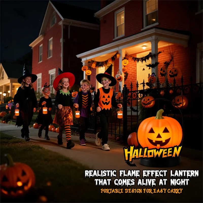 Halloween Pumpkin Lantern Retractable LED Night Light 1800mAh Type-C Rechargeable - Orange