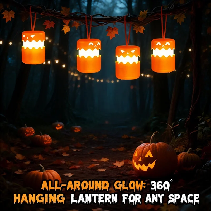 Halloween Pumpkin Lantern Retractable LED Night Light 1800mAh Type-C Rechargeable - Orange