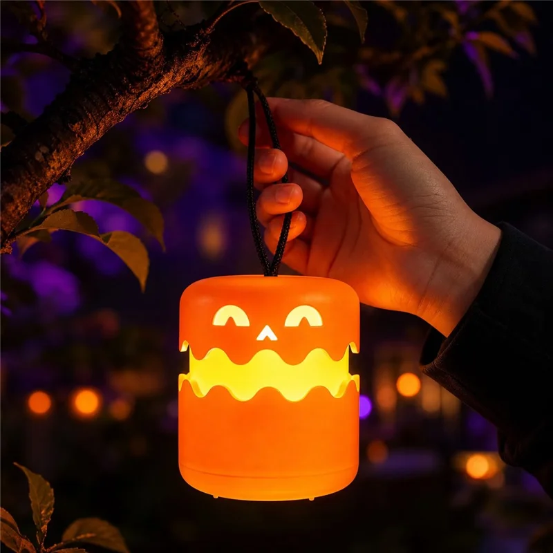 Halloween Pumpkin Lantern Retractable LED Night Light 1800mAh Type-C Rechargeable - Orange