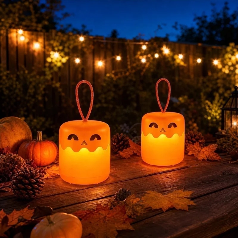 Halloween Pumpkin Lantern Retractable LED Night Light 1800mAh Type-C Rechargeable - Orange