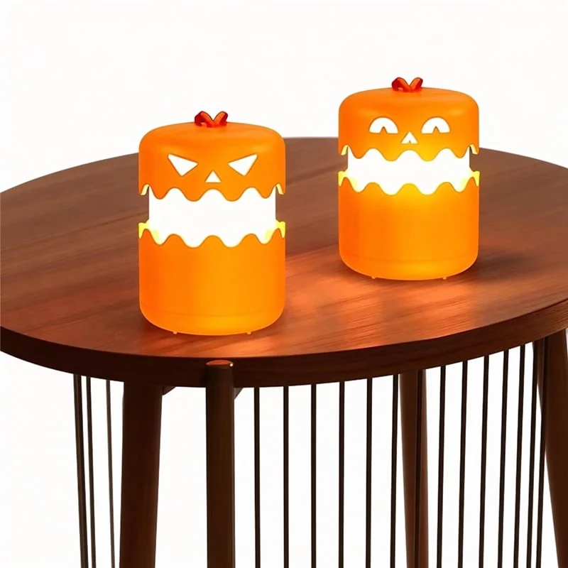 Halloween Pumpkin Lantern Retractable LED Night Light 1800mAh Type-C Rechargeable - Orange